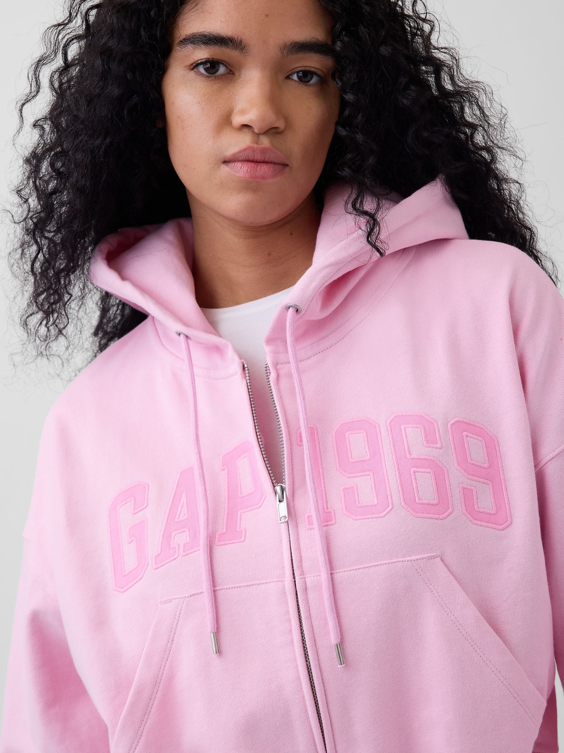 Buy Gap Pink French Terry Oversized 1969 Logo Zip Hoodie from Next