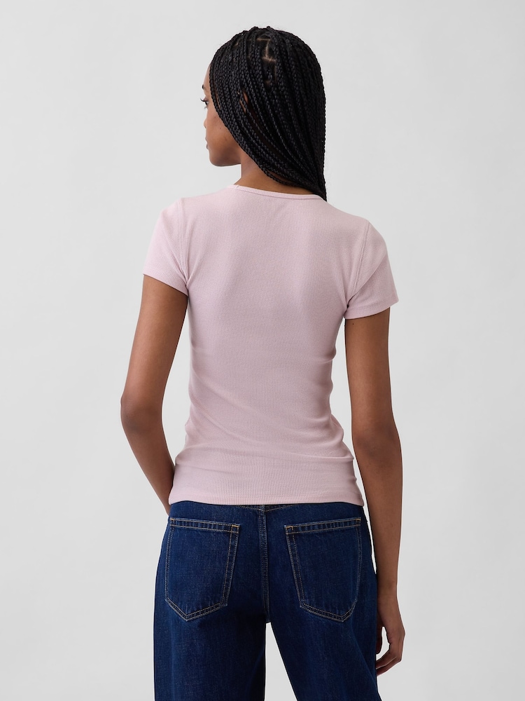Gap Pink Modern Rib Logo T-Shirt - Image 2 of 5 Gap Pink Modern Rib Logo T-Shirt - Image 2 of 5