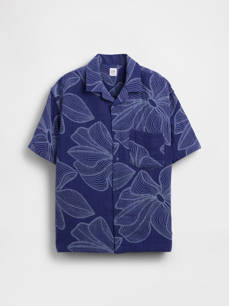 Gap Blue Relaxed Holiday Shirt (4-13yrs) - Image 2 of 3