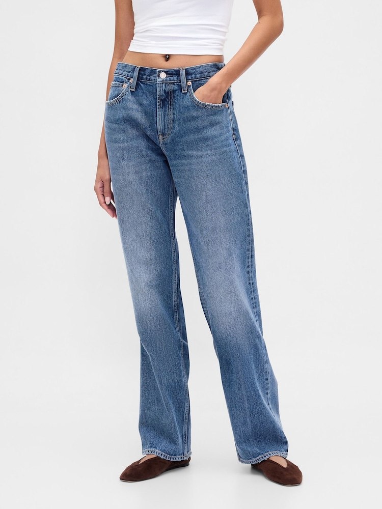 Gap Medium Indigo Mid Rise Rigid Relaxed Straight Jeans - Image 1 of 4 Gap Medium Indigo Mid Rise Rigid Relaxed Straight Jeans - Image 1 of 4