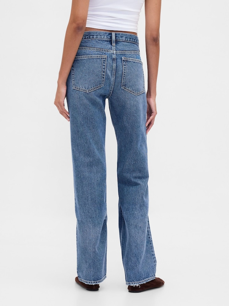 Gap Medium Indigo Mid Rise Rigid Relaxed Straight Jeans - Image 2 of 4 Gap Medium Indigo Mid Rise Rigid Relaxed Straight Jeans - Image 2 of 4