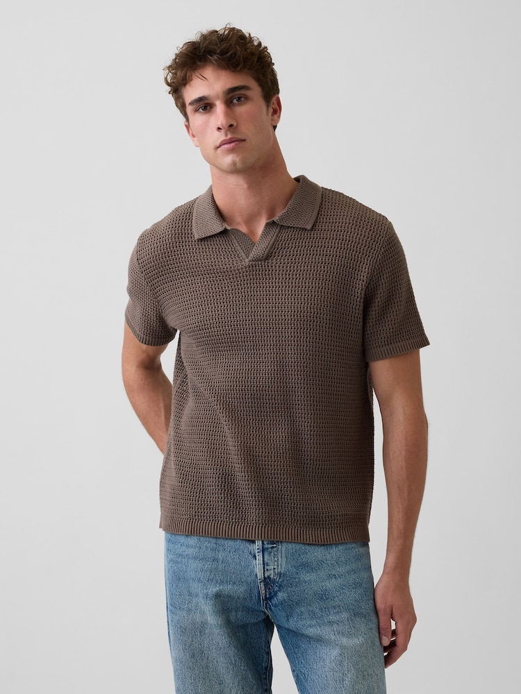 Gap Brown Mesh Polo Jumper - Image 1 of 5 Gap Brown Mesh Polo Jumper - Image 1 of 5