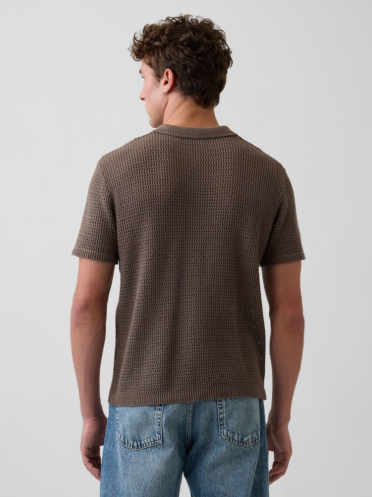 Gap Brown Mesh Polo Jumper - Image 2 of 5 Gap Brown Mesh Polo Jumper - Image 2 of 5