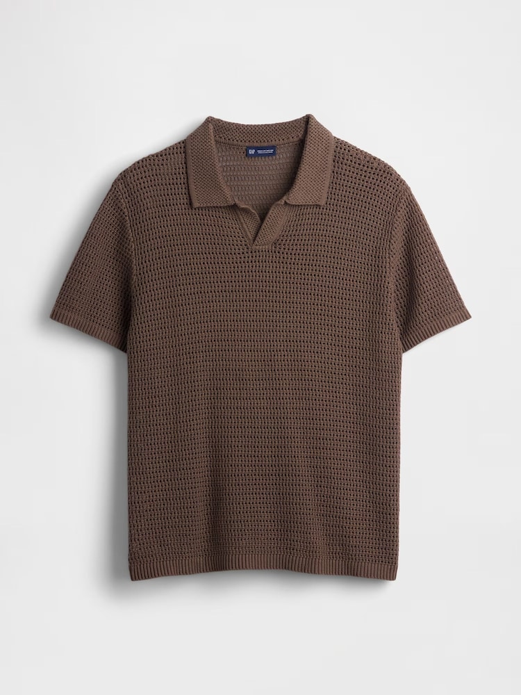 Gap Brown Mesh Polo Jumper - Image 5 of 5 Gap Brown Mesh Polo Jumper - Image 5 of 5