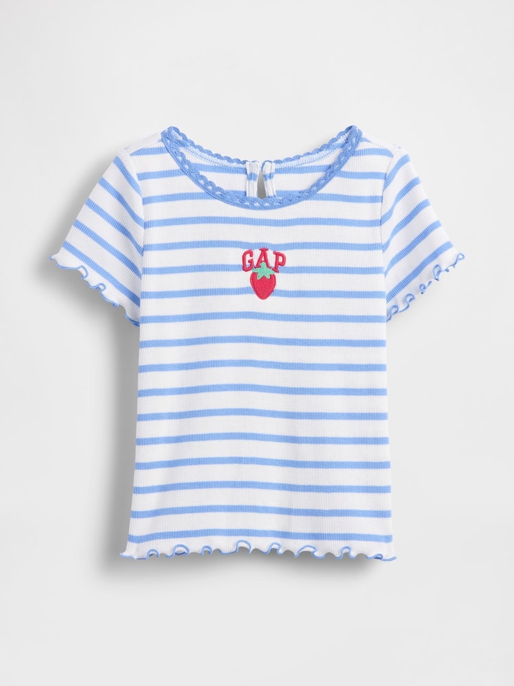 Gap Blue Stripe Embroidered Logo Rib T-Shirt (6mths-5yrs) - Image 1 of 3 Gap Blue Stripe Embroidered Logo Rib T-Shirt (6mths-5yrs) - Image 1 of 3