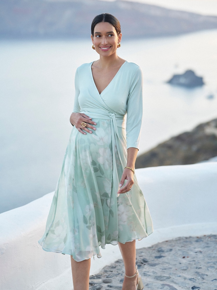 Seraphine Sage Floral Premium Maternity & Nursing Wrap Dress - Image 1 of 5 Seraphine Sage Floral Premium Maternity & Nursing Wrap Dress - Image 1 of 5