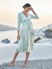 Seraphine Sage Floral Premium Maternity & Nursing Wrap Dress - Image 2 of 5