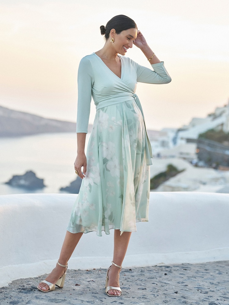 Seraphine Sage Floral Premium Maternity & Nursing Wrap Dress - Image 2 of 5 Seraphine Sage Floral Premium Maternity & Nursing Wrap Dress - Image 2 of 5