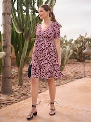 Seraphine Burgundy Red Floral Maternity & Nursing Tie Front Dress - Image 1 of 4