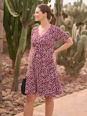 Seraphine Burgundy Red Floral Maternity & Nursing Tie Front Dress - Image 3 of 4