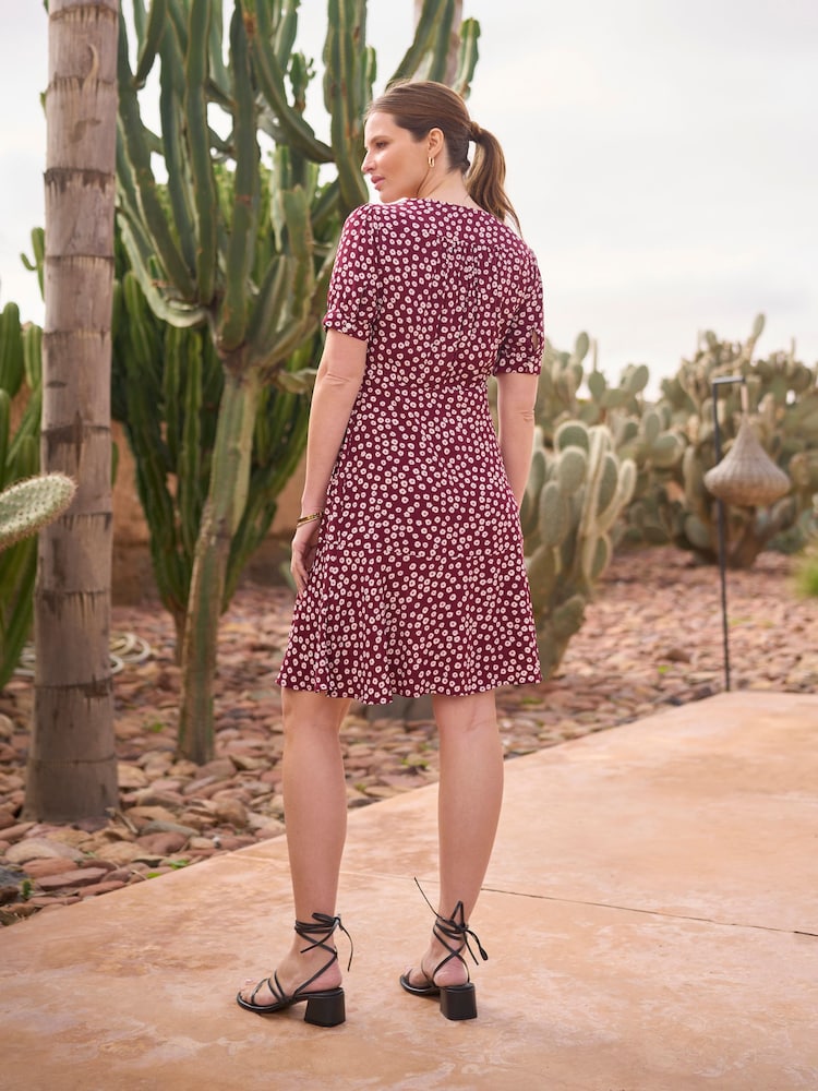 Seraphine Burgundy Red Floral Maternity & Nursing Tie Front Dress - Image 4 of 4