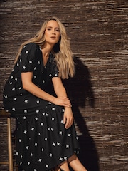 Long Tall Sally Black 100% Cotton Embroidered V-Neck Tiered Dress - Image 2 of 6