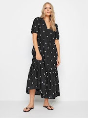 Long Tall Sally Black 100% Cotton Embroidered V-Neck Tiered Dress - Image 3 of 6