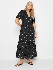 Long Tall Sally Black 100% Cotton Embroidered V-Neck Tiered Dress - Image 4 of 6