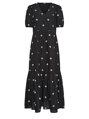 Long Tall Sally Black 100% Cotton Embroidered V-Neck Tiered Dress - Image 6 of 6