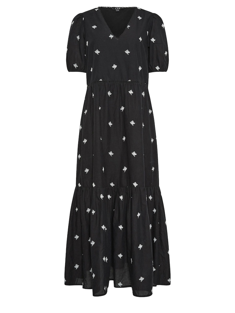 Long Tall Sally Black 100% Cotton Embroidered V-Neck Tiered Dress - Image 6 of 6