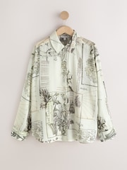 Kew Gardens x Next Monochrome Floral Print Relaxed Long Sleeve Cotton Lightweight Shirt - Image 6 of 9