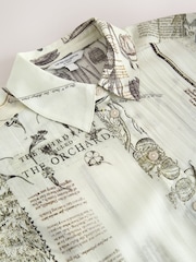 Kew Gardens x Next Monochrome Floral Print Relaxed Long Sleeve Cotton Lightweight Shirt - Image 8 of 9