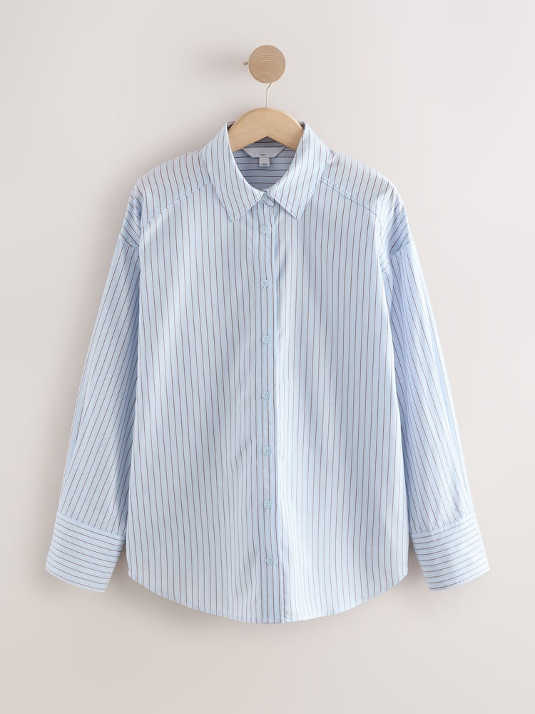 Light Blue/Brown Stripe Oversized Boyfriend Shirt - Image 1 of 3 Light Blue/Brown Stripe Oversized Boyfriend Shirt - Image 1 of 3