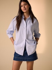 Blue/White Stripe Relaxed Cotton Long Sleeve Shirt - Image 1 of 7