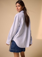 Blue/White Stripe Relaxed Cotton Long Sleeve Shirt - Image 3 of 7