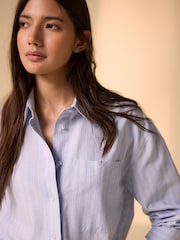 Blue/White Stripe Relaxed Cotton Long Sleeve Shirt - Image 4 of 7