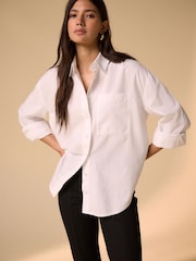 White Relaxed Cotton Long Sleeve Shirt - Image 1 of 9