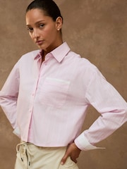 Pink/White Spliced Stripe Cropped Long Sleeve Shirt - Image 2 of 7