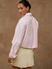Pink/White Spliced Stripe Cropped Long Sleeve Shirt - Image 3 of 7