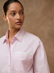 Pink/White Spliced Stripe Cropped Long Sleeve Shirt - Image 4 of 7