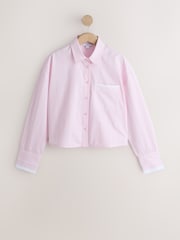 Pink/White Spliced Stripe Cropped Long Sleeve Shirt - Image 5 of 7