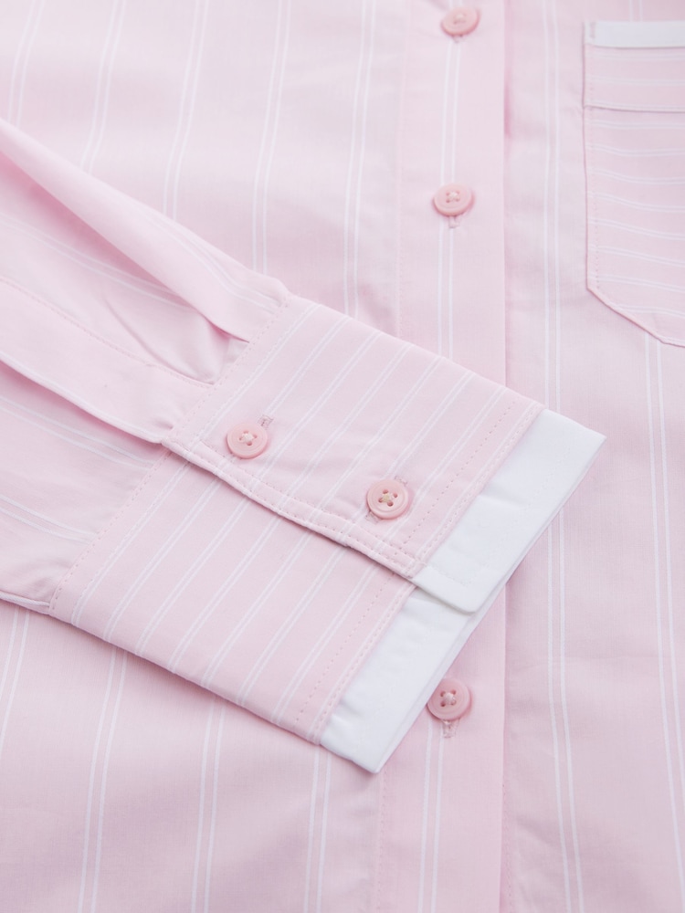 Pink/White Spliced Stripe Cropped Long Sleeve Shirt - Image 7 of 7 Pink/White Spliced Stripe Cropped Long Sleeve Shirt - Image 7 of 7