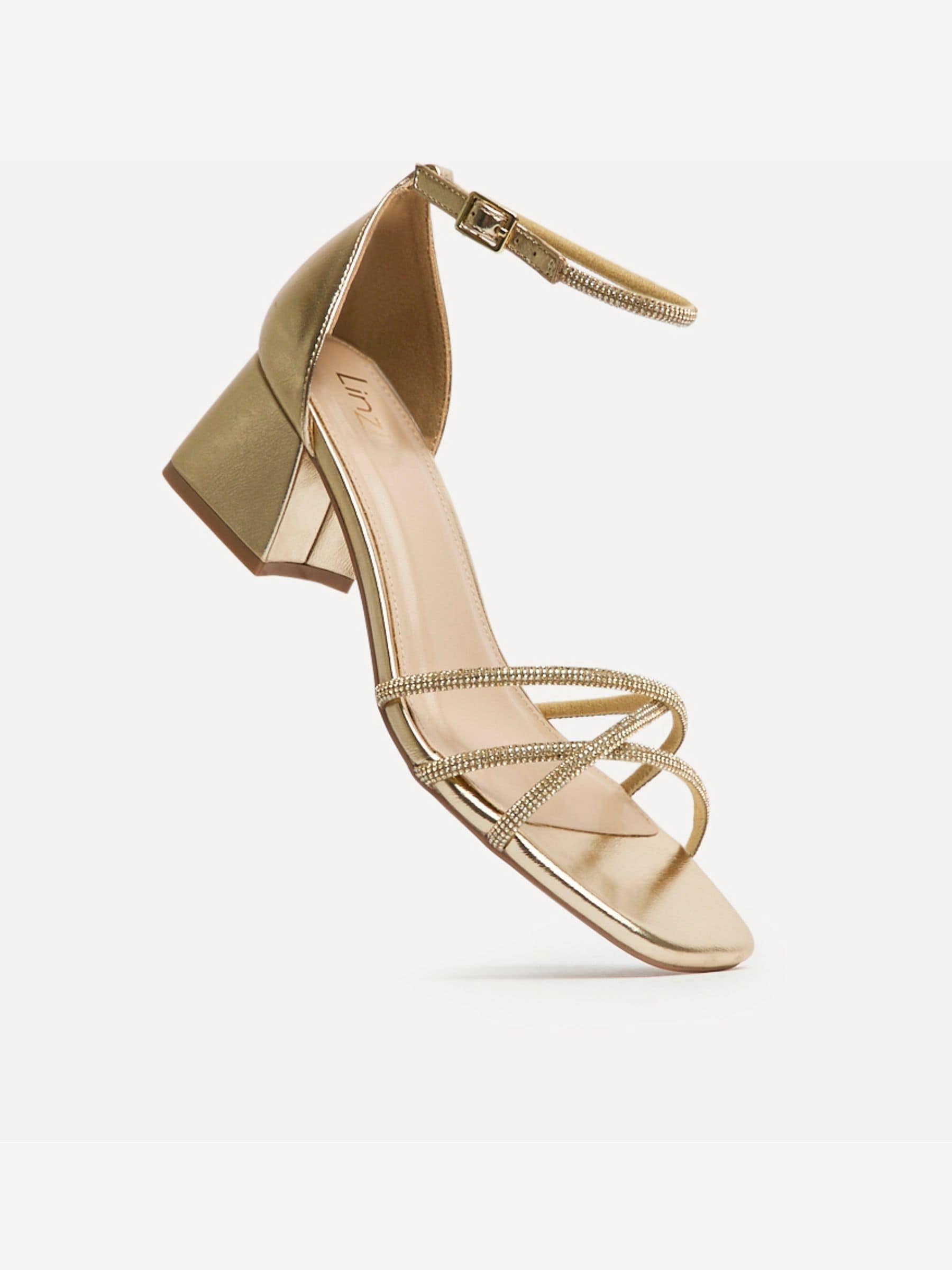 Buy Linzi Gold Amour Closed Back Diamante Front Strap Heeled