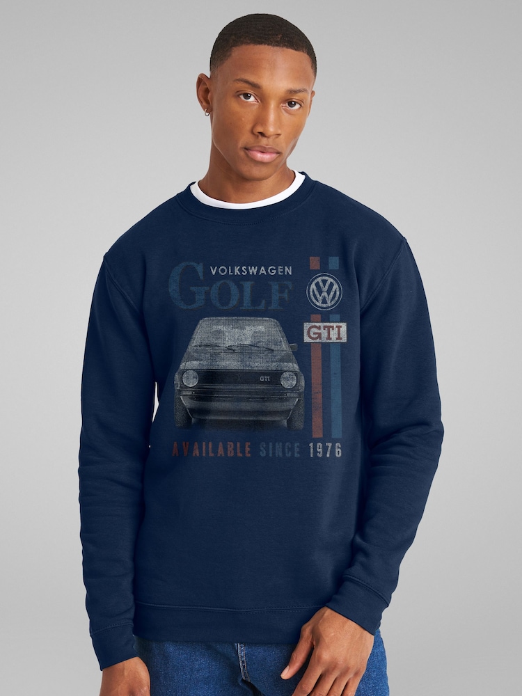 All + Every Blue Volkswagen Golf GTI Racing Distressed Sweatshirt - Image 2 of 3 All + Every Blue Volkswagen Golf GTI Racing Distressed Sweatshirt - Image 2 of 3