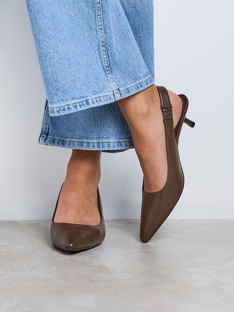 Linzi Brown Reign Sling Back Point Toe Court Heel Shoes - Image 6 of 6