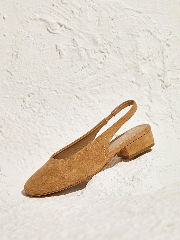 Linzi Nude Glide Closed Toe Slingback Block Heeled Shoe - Image 1 of 5 Linzi Nude Glide Closed Toe Slingback Block Heeled Shoe - Image 1 of 5