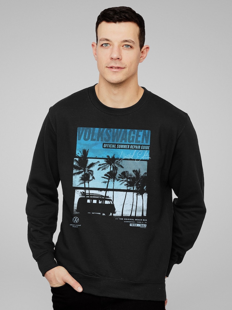 All + Every Black Volkswagen Type 2 T1 Original Beach Bus Summer Repair Guide Sweatshirt - Image 1 of 3
