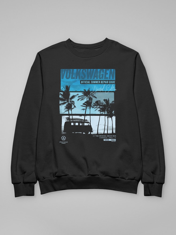 All + Every Black Volkswagen Type 2 T1 Original Beach Bus Summer Repair Guide Sweatshirt - Image 3 of 3