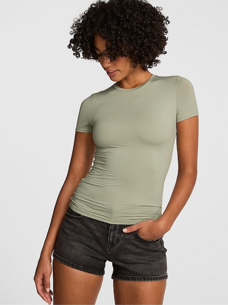 Victoria's Secret PINK Slate Green Soft Stretch T-Shirt - Image 1 of 2