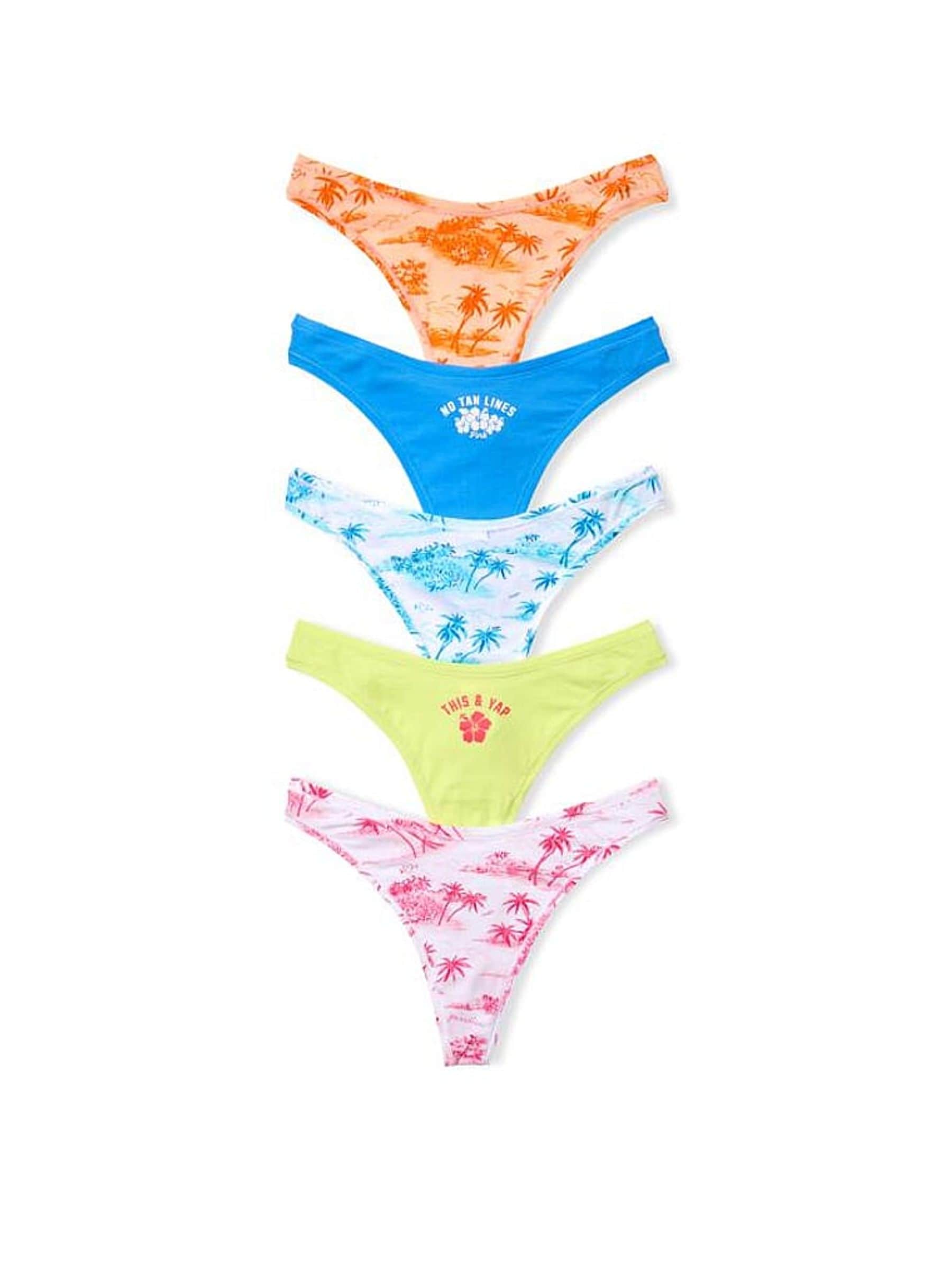Victoria's Secret PINK Orange/Blue/Green/Pink Thong 5 Pack Cotton Knickers