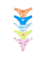 Victoria's Secret Pink Orange/Blue/Green/Pink Thong 5 Pack Cotton Knickers - Image 1 of 1