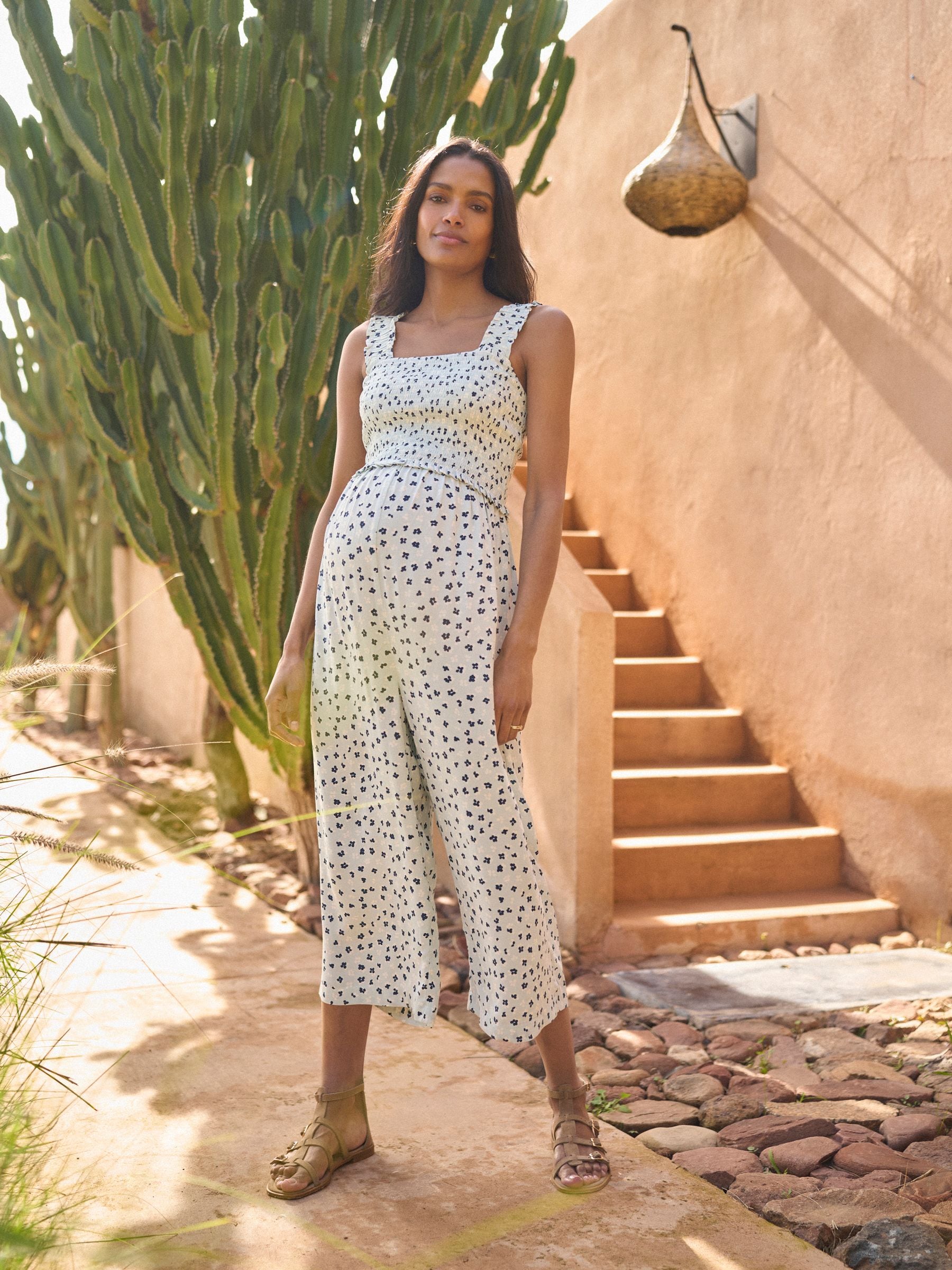 Buy Seraphine Blue Floral Maternity & Nursing Floral Midi Jumpsuit