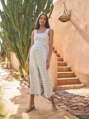 Seraphine Blue Floral Maternity & Nursing Floral Midi Jumpsuit - Image 1 of 4