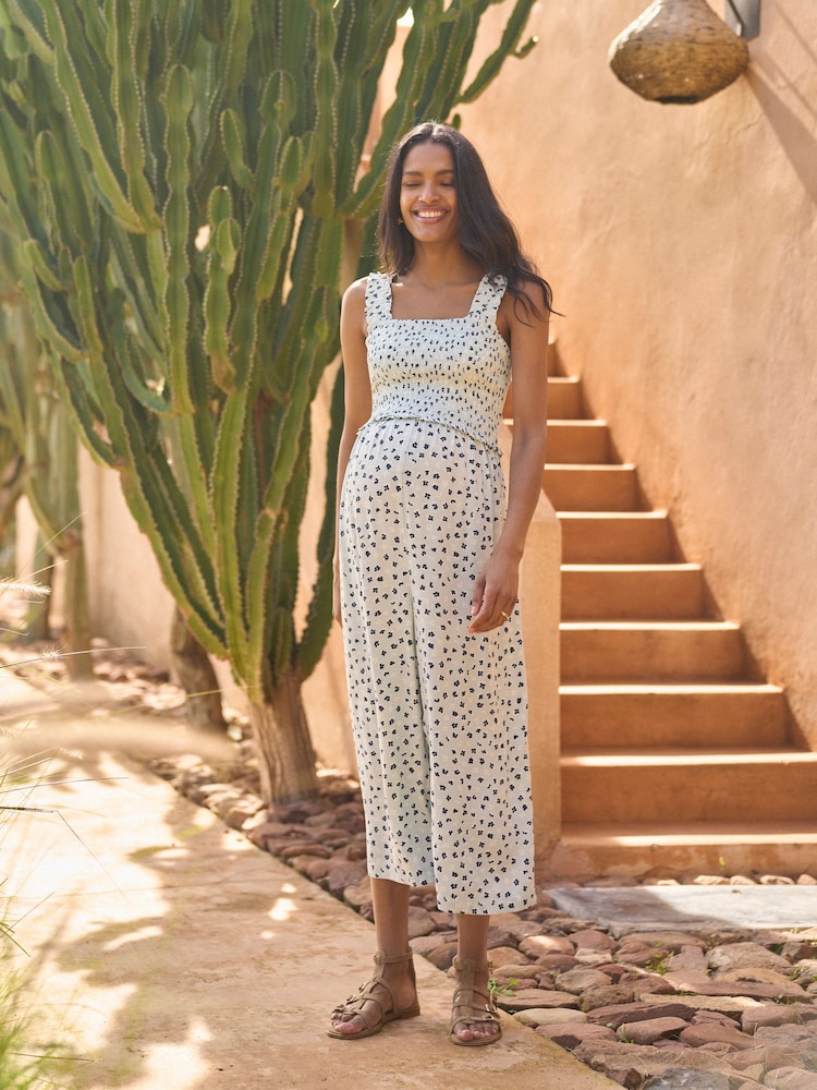 Seraphine Blue Floral Maternity & Nursing Floral Midi Jumpsuit - Image 2 of 4