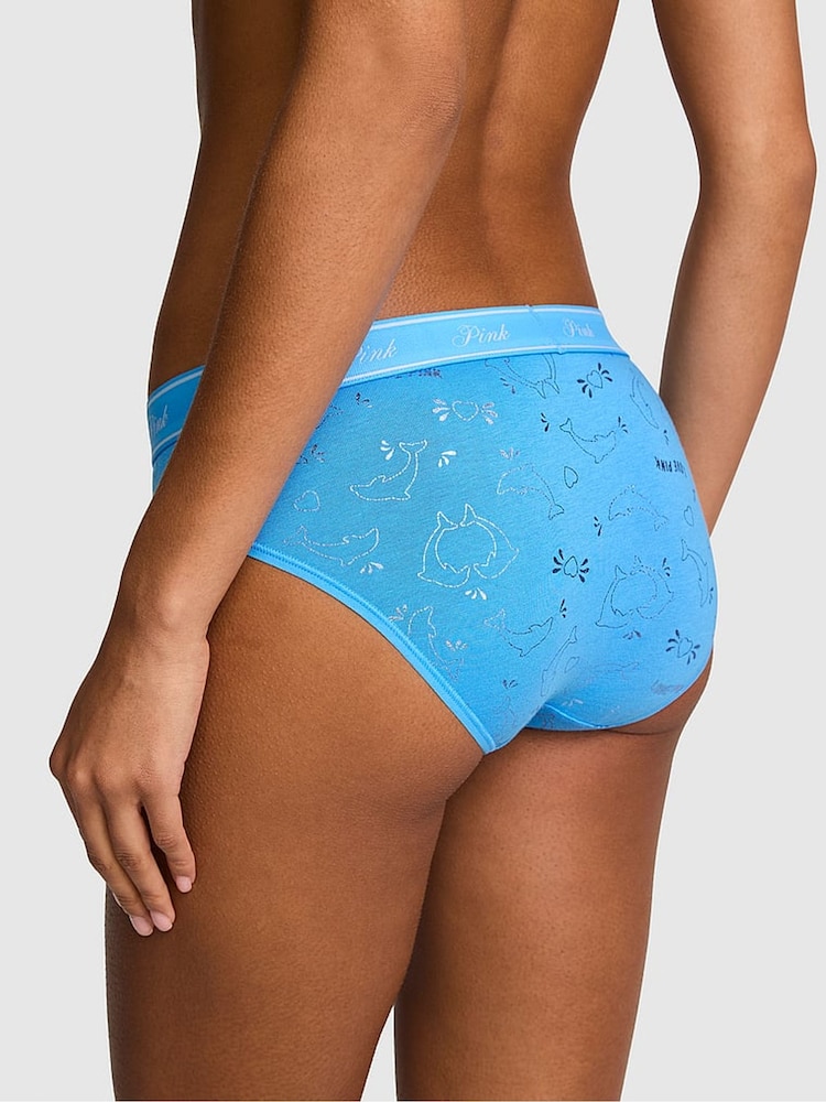 Victoria's Secret PINK Blue Dolphin Print Hipster Cotton Logo Knickers - Image 2 of 2