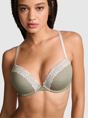 Victoria's Secret PINK Slate Green Super Push Up Cotton Heather Lace Trim Bra - Image 1 of 3