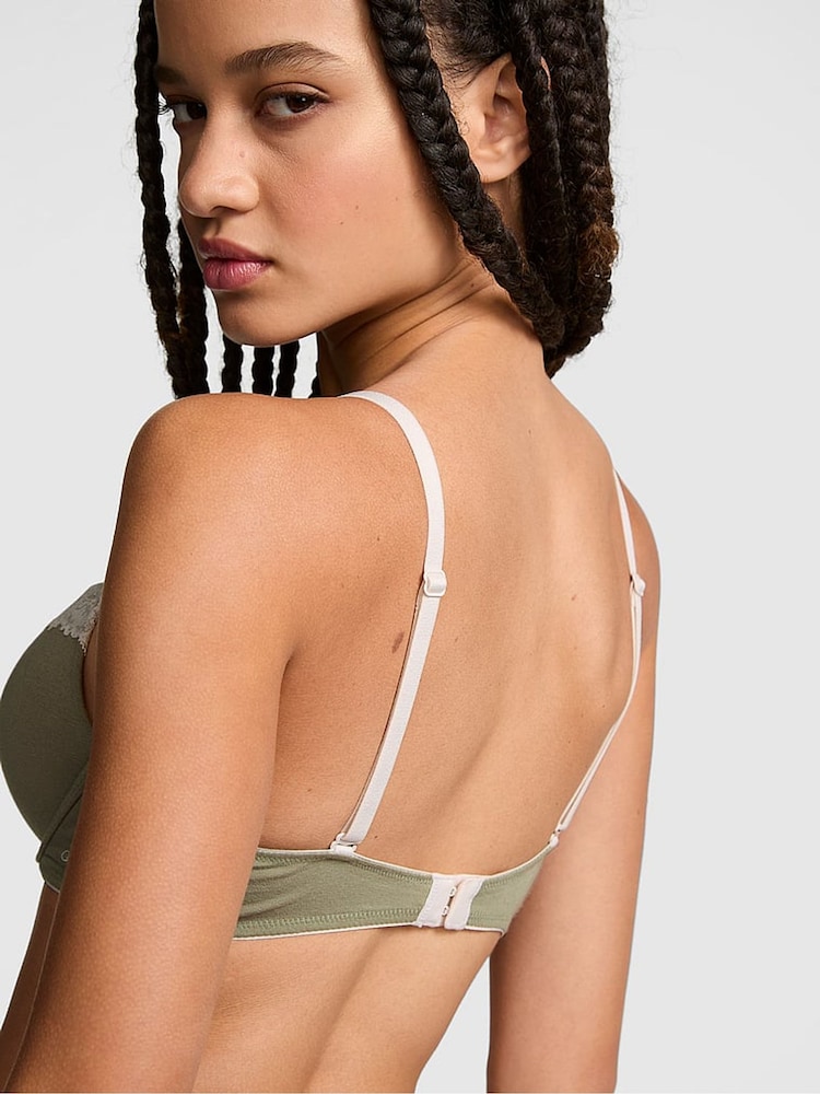 Victoria's Secret PINK Slate Green Super Push Up Cotton Heather Lace Trim Bra - Image 2 of 3