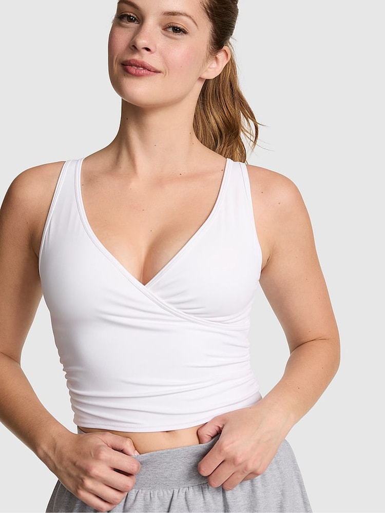 Victoria's Secret Pink White Ruched Wrap Top - Image 1 of 2