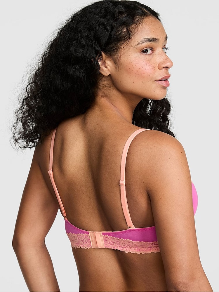 Victoria's Secret PINK Sizzling Strawberry Pink Push Up Cotton Heather Lace Trim Bra - Image 2 of 2 Victoria's Secret PINK Sizzling Strawberry Pink Push Up Cotton Heather Lace Trim Bra - Image 2 of 2