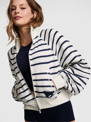 Victoria's Secret Pink Noir Navy Blue Stripe Full Zip Sweatshirt - Image 1 of 2